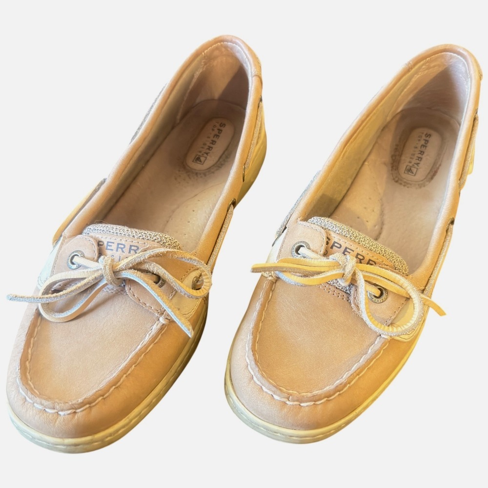 Sperry Angelfish Womens 8M Linen Oat Leather Boat Shoes 9102047 Top-Sider